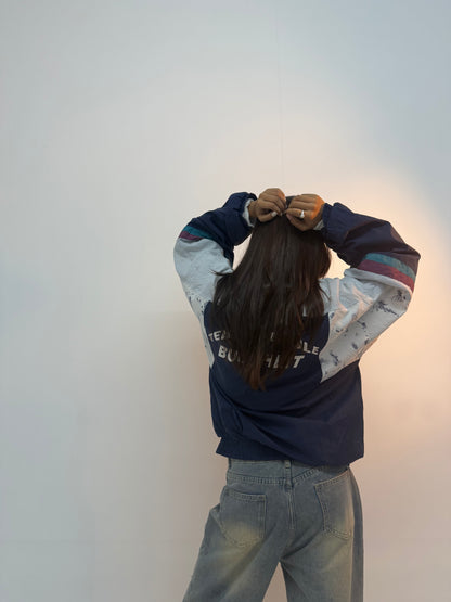 Vintage Navy & Teal Racing Stripe Unisex Windbreaker Bomber Jacket
