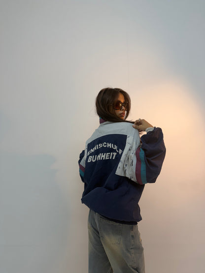 Vintage Navy & Teal Racing Stripe Unisex Windbreaker Bomber Jacket