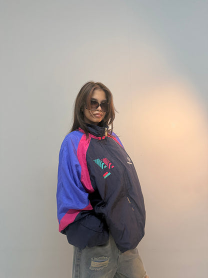 Vintage Navy Blue & Pink Retro Track Unisex Windbreaker Bomber Jacket