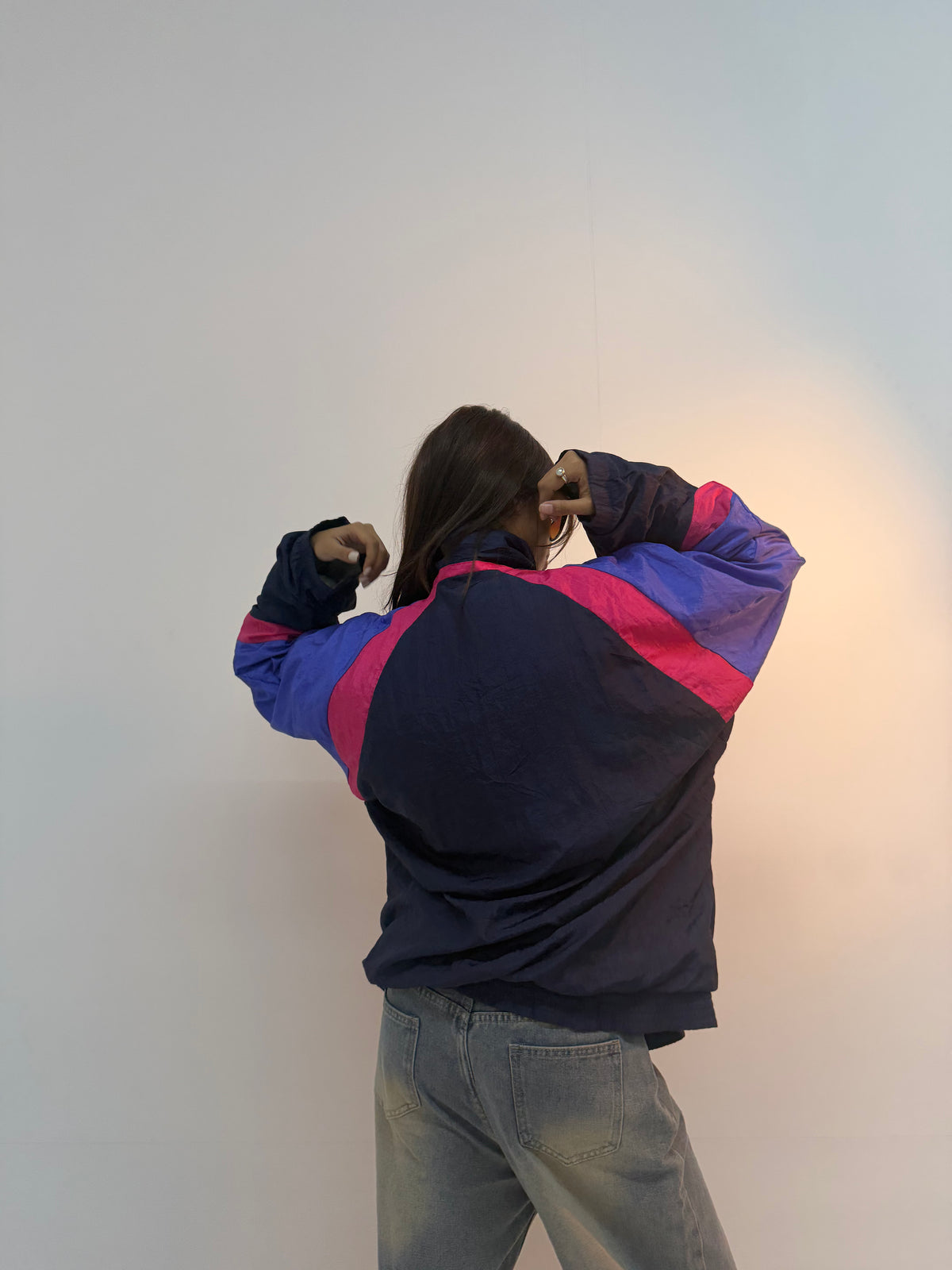 Vintage Navy Blue & Pink Retro Track Unisex Windbreaker Bomber Jacket