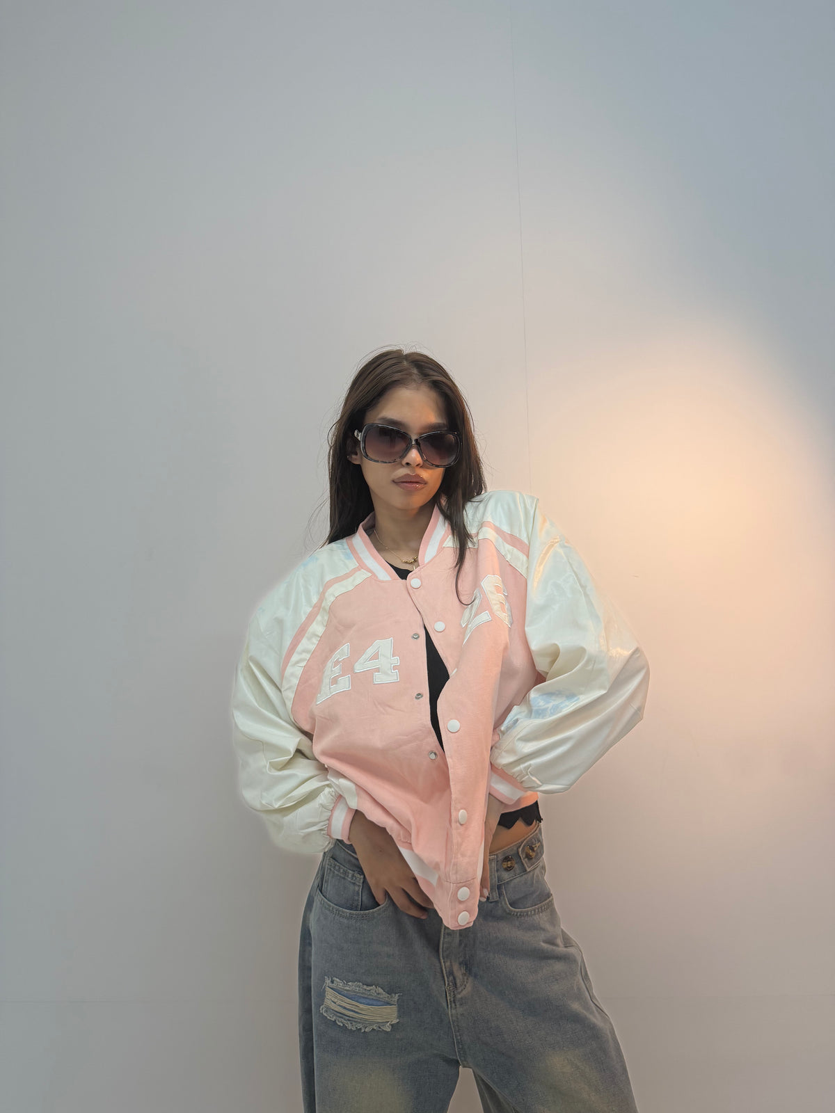 Vintage Navy Blue & Pink Retro Track Unisex Windbreaker Bomber Jacket