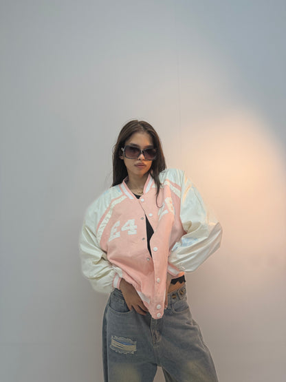 Vintage Navy Blue & Pink Retro Track Unisex Windbreaker Bomber Jacket