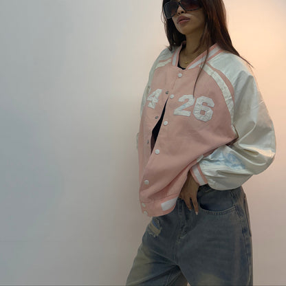 Vintage Navy Blue & Pink Retro Track Unisex Windbreaker Bomber Jacket