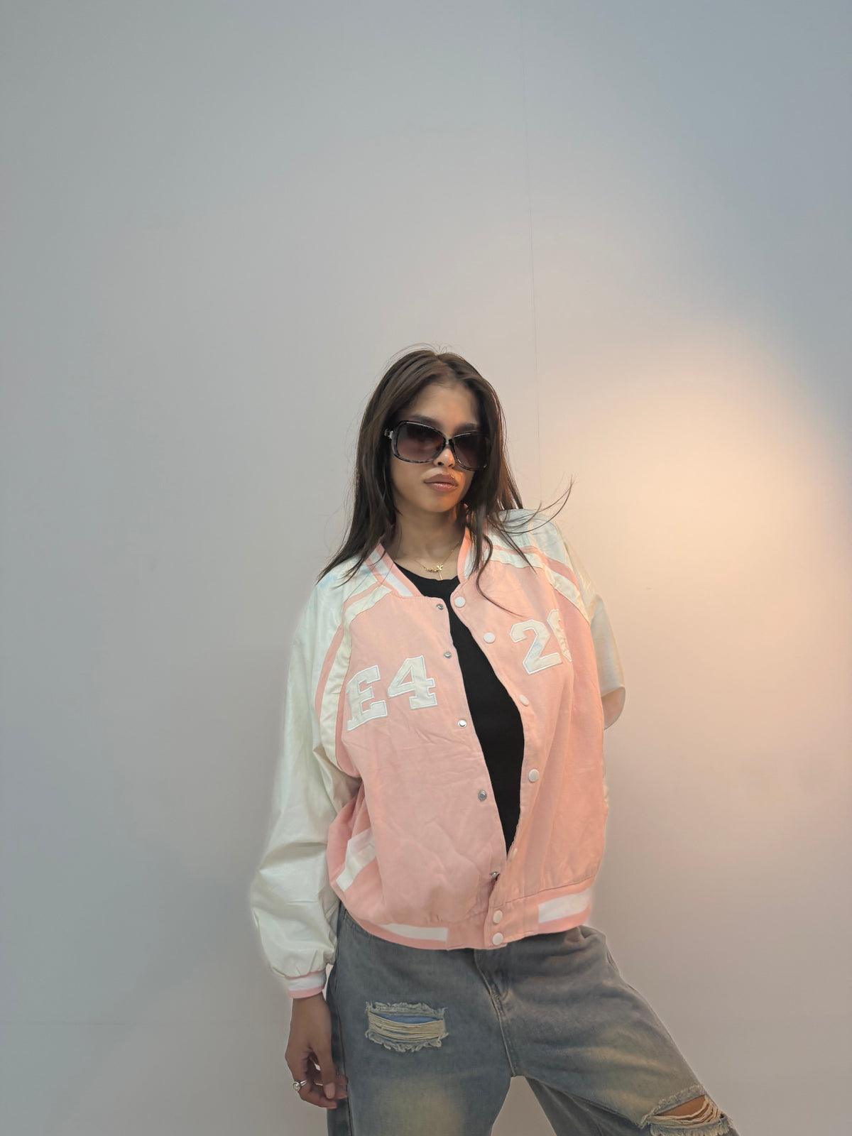 Vintage Navy Blue & Pink Retro Track Unisex Windbreaker Bomber Jacket