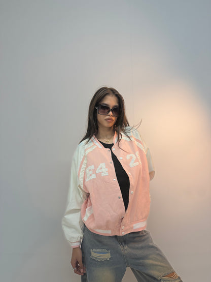 Vintage Navy Blue & Pink Retro Track Unisex Windbreaker Bomber Jacket