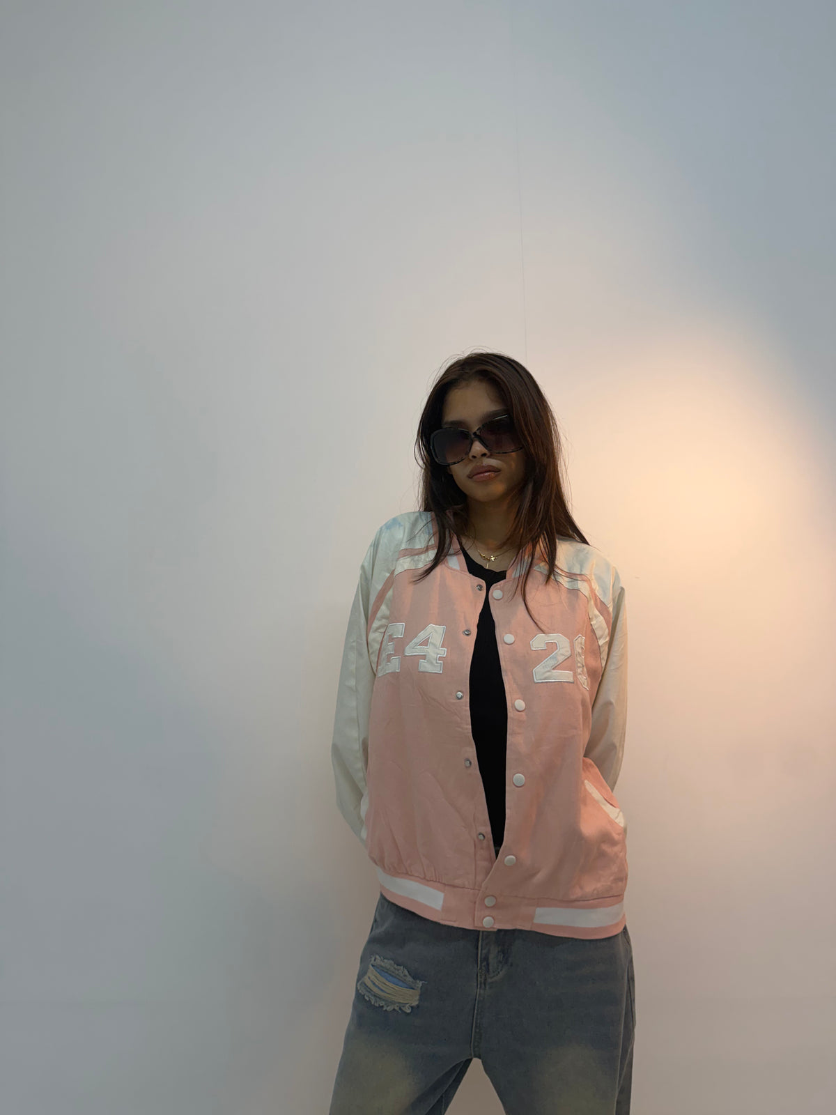 Vintage Navy Blue & Pink Retro Track Unisex Windbreaker Bomber Jacket