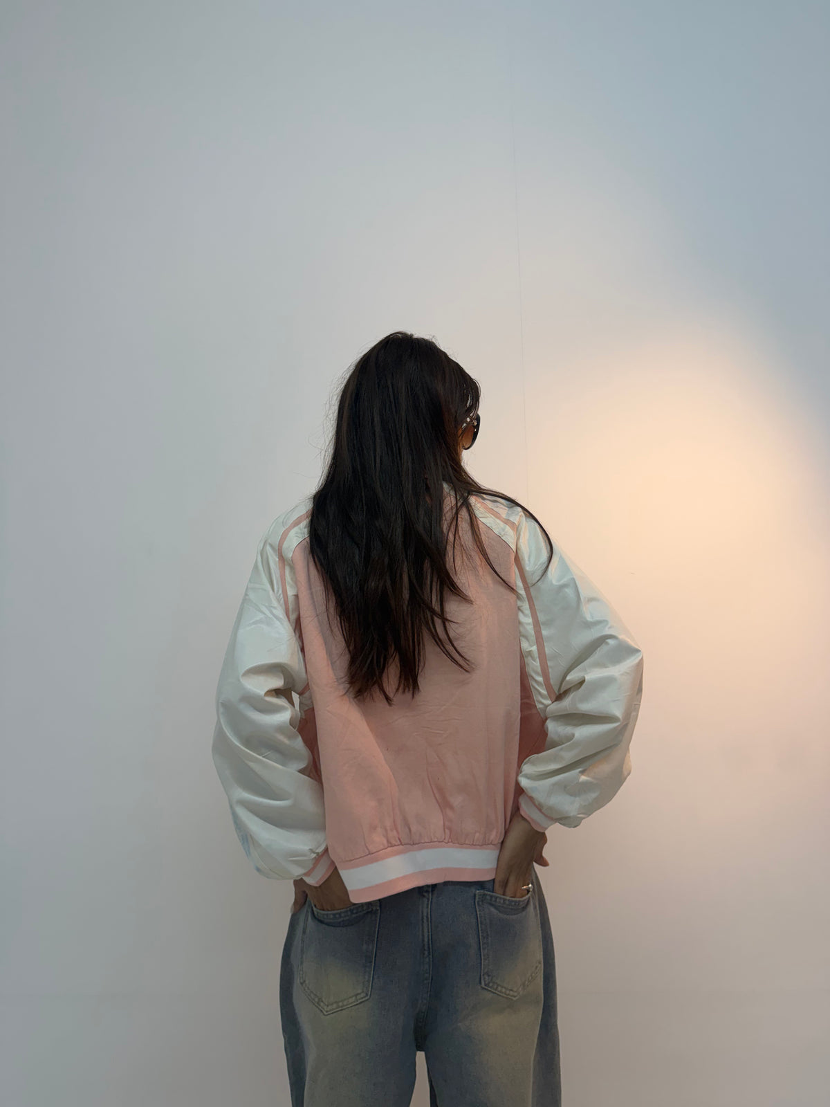 Vintage Navy Blue & Pink Retro Track Unisex Windbreaker Bomber Jacket