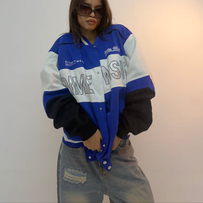 Vintage Blue & White Varsity Racing Unisex Bomber Jacket