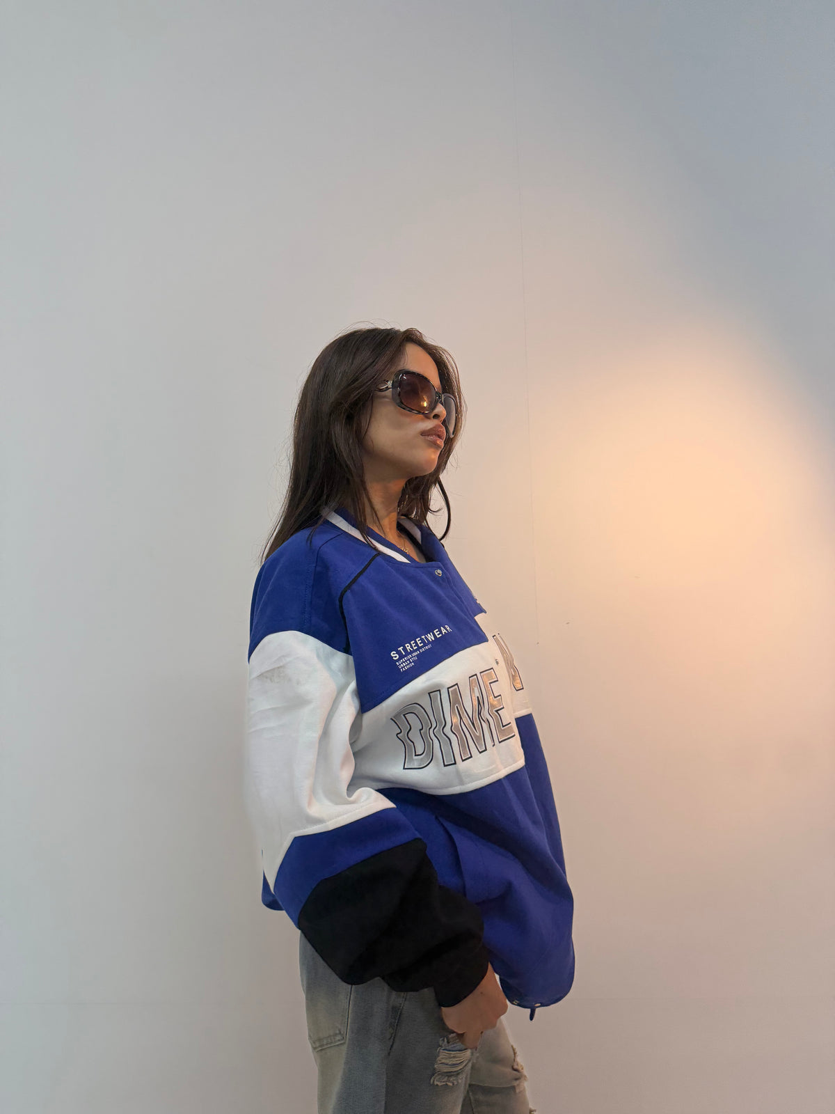 Vintage Blue & White Varsity Racing Unisex Bomber Jacket