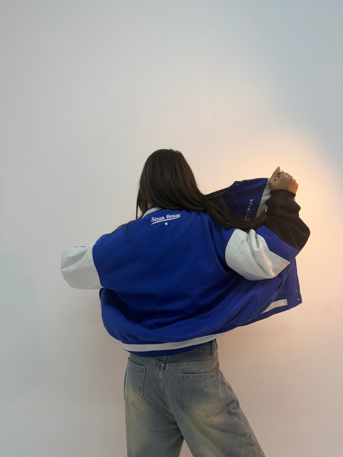 Vintage Blue & White Varsity Racing Unisex Bomber Jacket