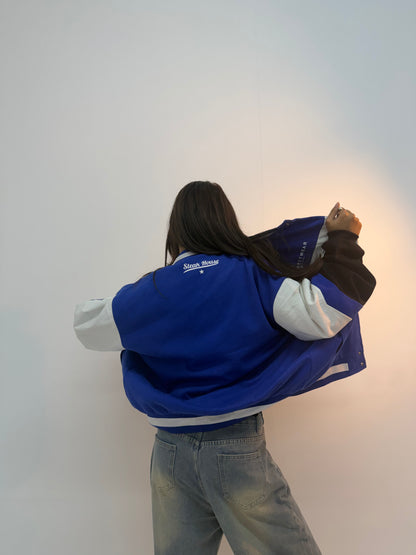 Vintage Blue & White Varsity Racing Unisex Bomber Jacket