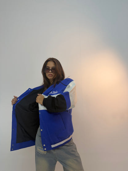 Vintage Blue & White Varsity Racing Unisex Bomber Jacket