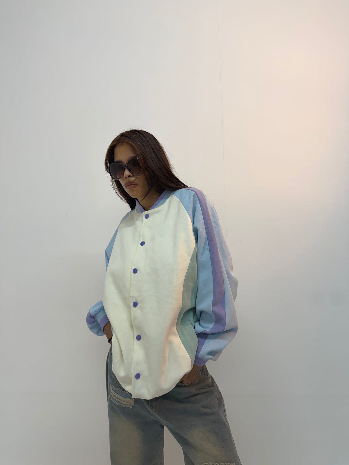Vintage Pastel Colorblock Unisex Varsity Bomber Jacket