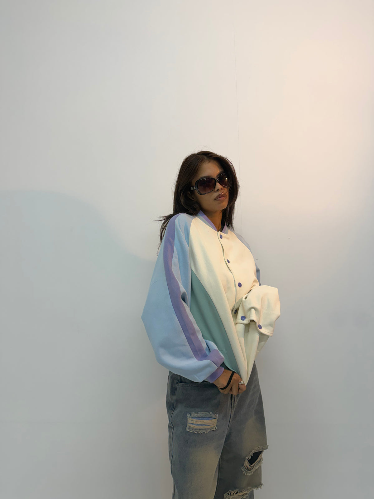 Vintage Pastel Colorblock Unisex Varsity Bomber Jacket