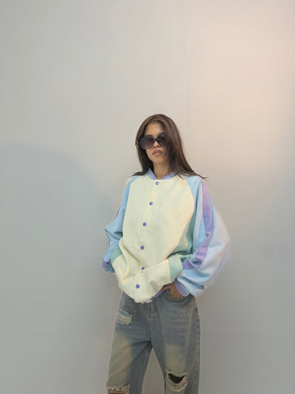 Vintage Pastel Colorblock Unisex Varsity Bomber Jacket