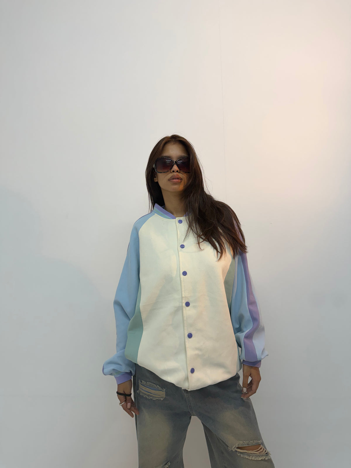 Vintage Pastel Colorblock Unisex Varsity Bomber Jacket
