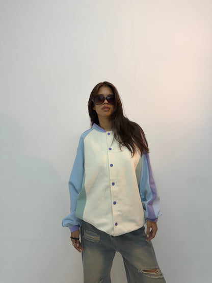 Vintage Pastel Colorblock Unisex Varsity Bomber Jacket