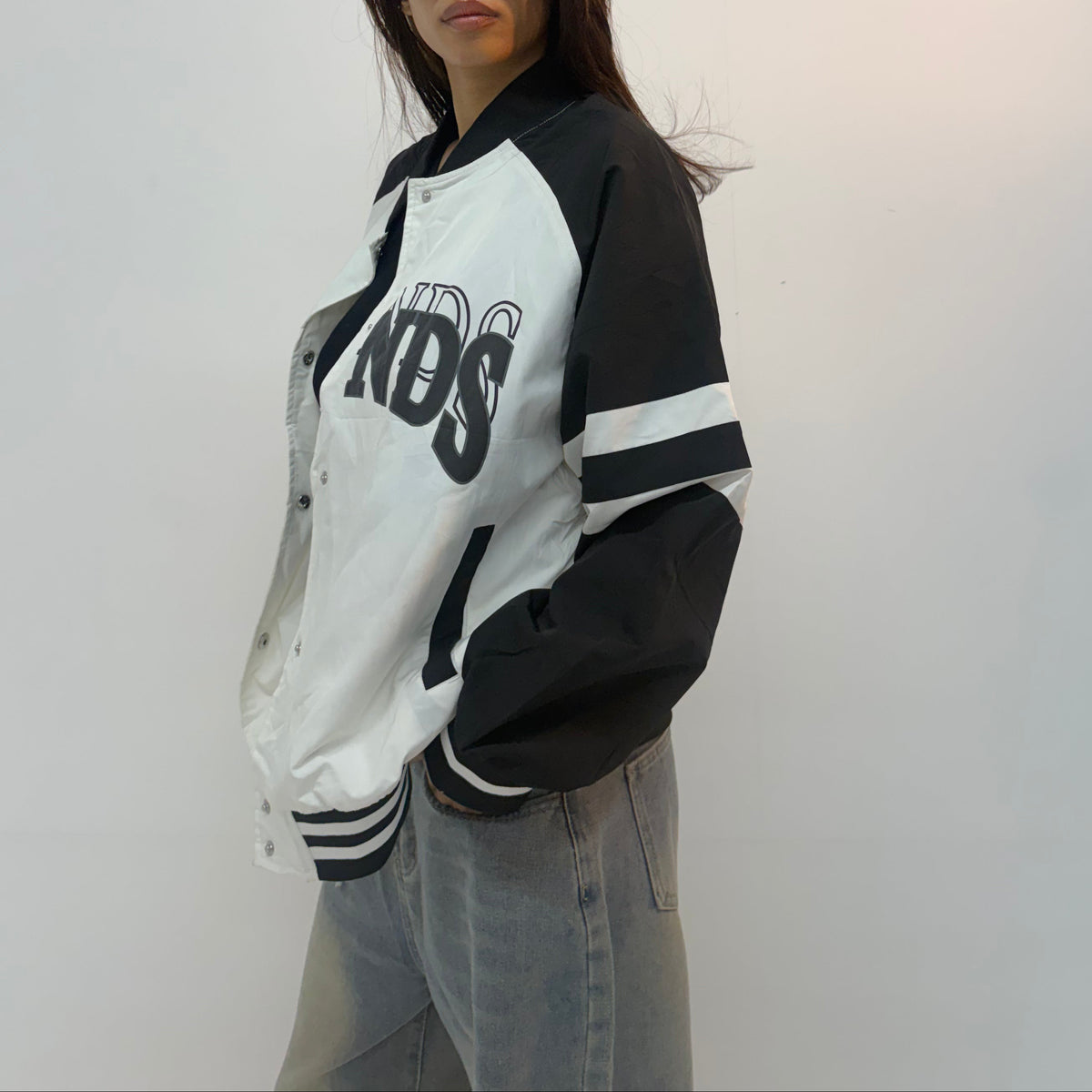 Vintage Black & White Racing Stripe Unisex Bomber Jacket