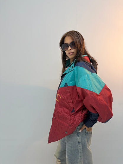 Vintage Colorblock Retro Unisex Hooded Windbreaker Jacket