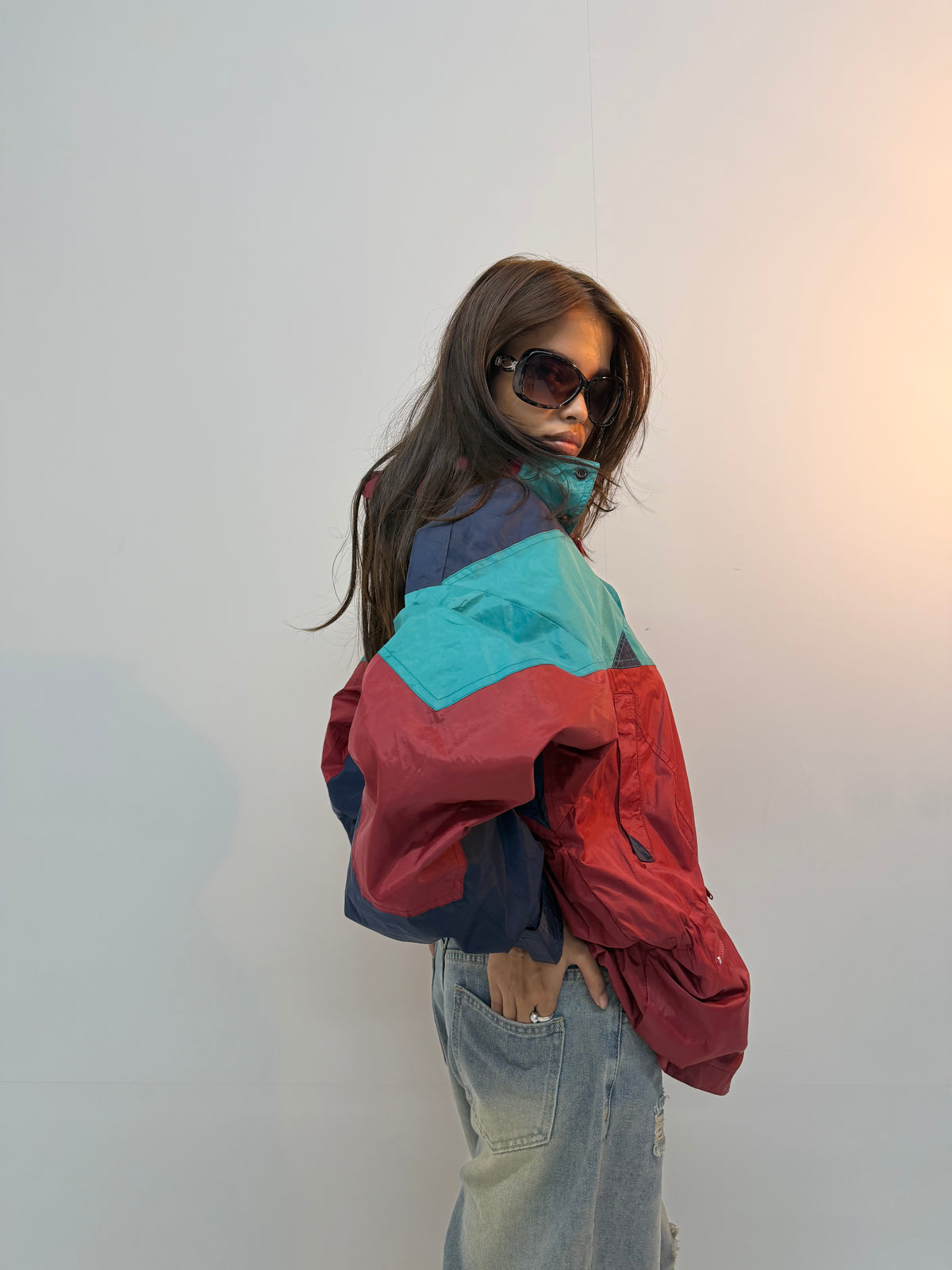 Vintage Colorblock Retro Unisex Hooded Windbreaker Jacket