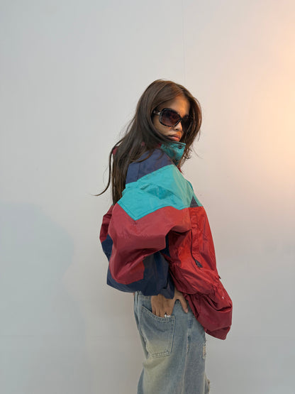 Vintage Colorblock Retro Unisex Hooded Windbreaker Jacket