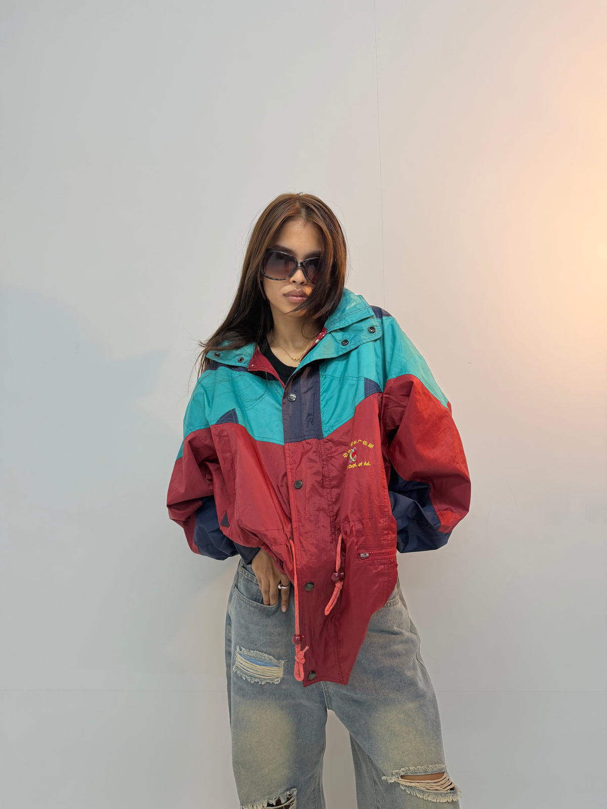 Vintage Colorblock Retro Unisex Hooded Windbreaker Jacket