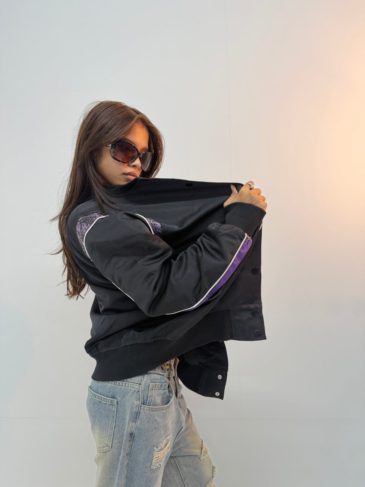 Vintage Black & Purple Graphic Unisex Bomber Jacket