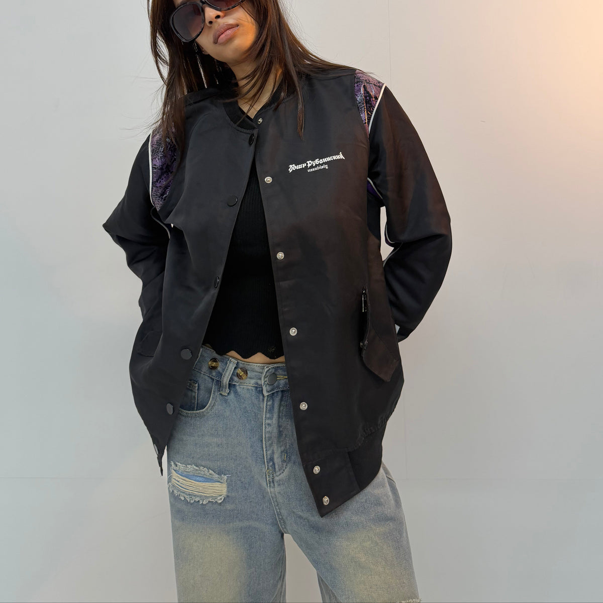 Vintage Black & Purple Graphic Unisex Bomber Jacket