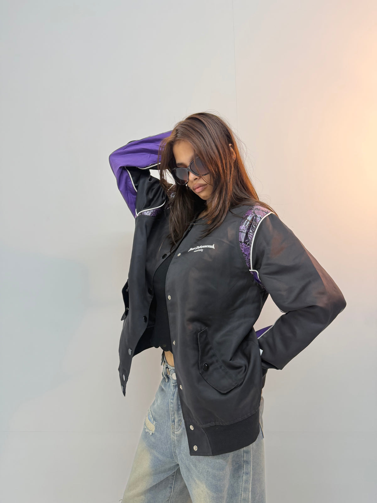 Vintage Black & Purple Graphic Unisex Bomber Jacket