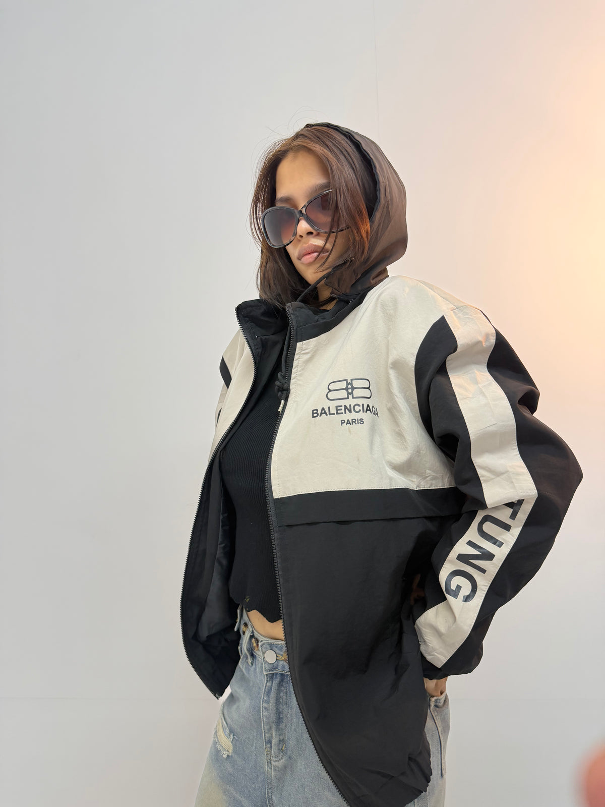 Vintage Black & Grey Racing Patchwork Unisex Varsity Bomber Jacket