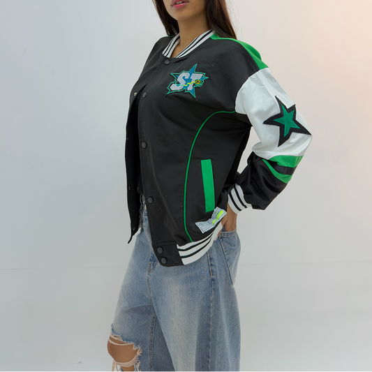 Vintage Green Contrast Graphic Unisex Varsity Jackets