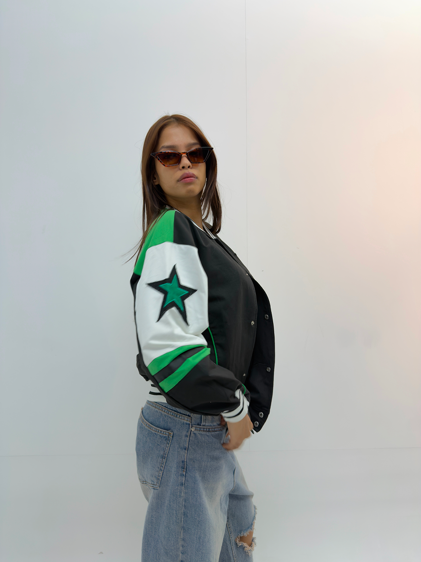 Vintage Green Contrast Graphic Unisex Varsity Jackets