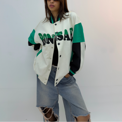 Vintage Green & White Oversized Varsity Jacket
