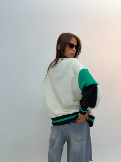 Vintage Green & White Oversized Varsity Jacket