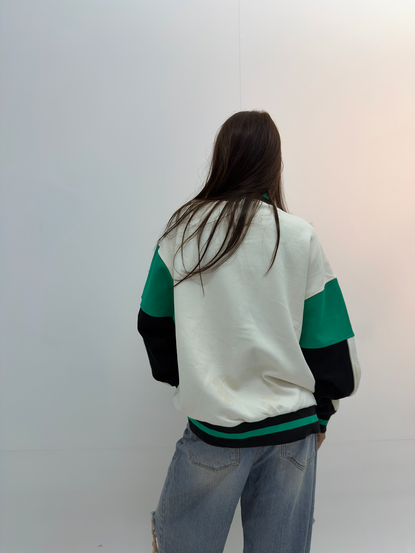 Vintage Green & White Oversized Varsity Jacket