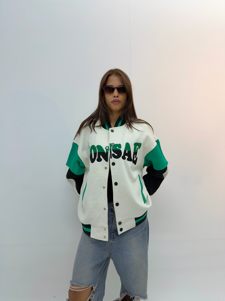 Vintage Green & White Oversized Varsity Jacket