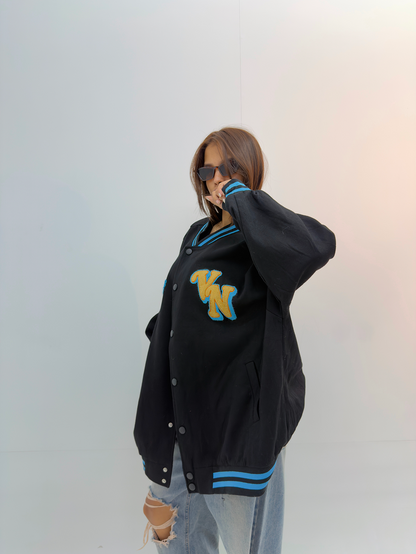 Vintage Black & Blue Oversized Varsity Jacket