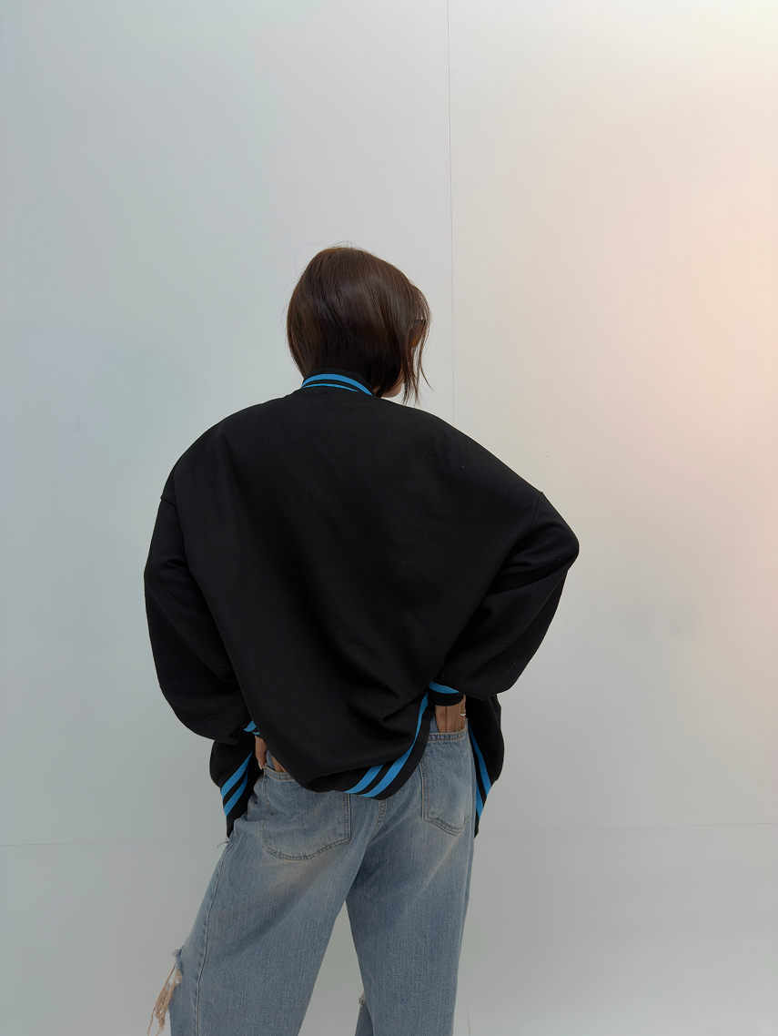 Vintage Black & Blue Oversized Varsity Jacket