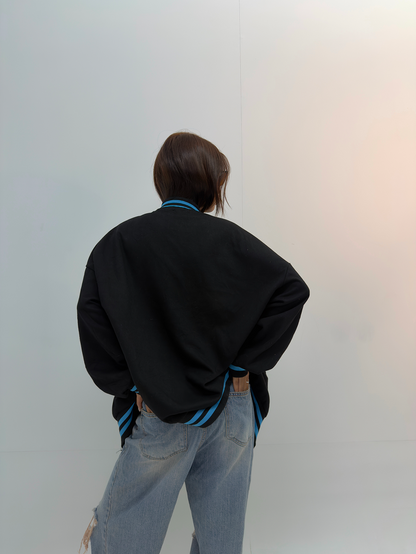 Vintage Black & Blue Oversized Varsity Jacket