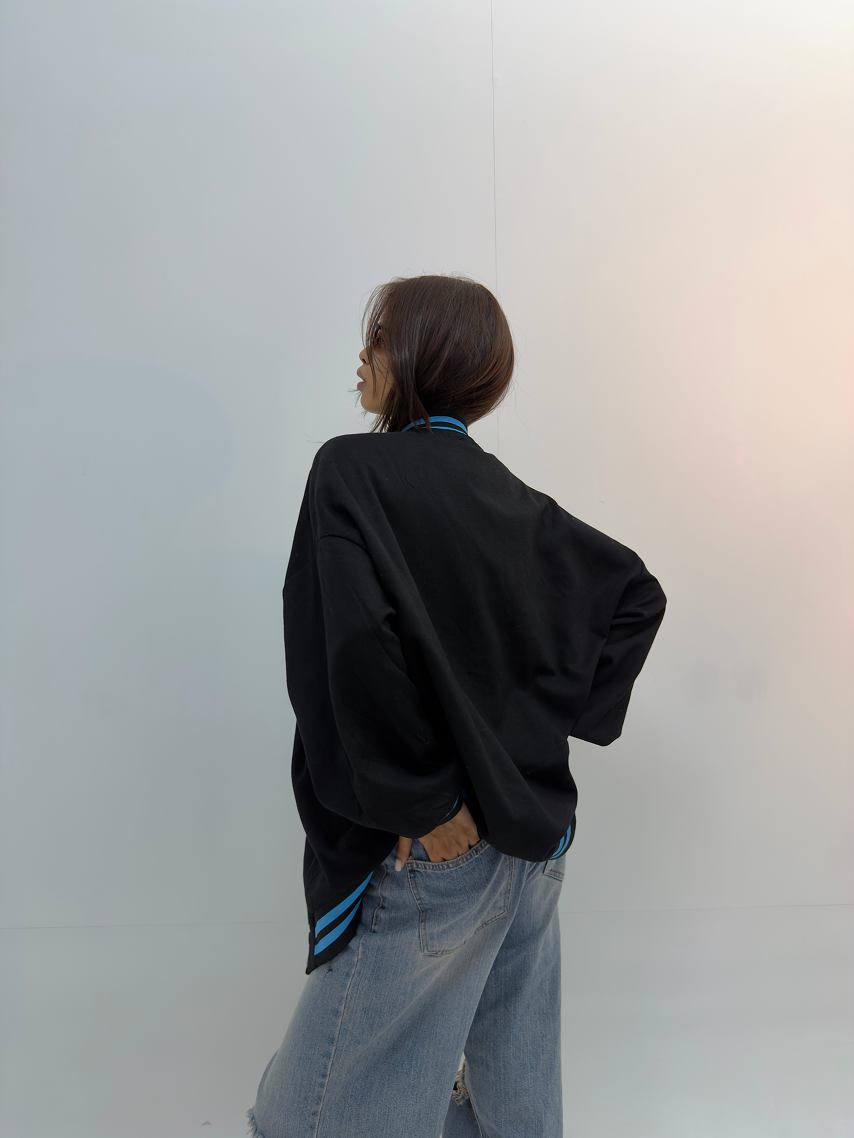 Vintage Black & Blue Oversized Varsity Jacket
