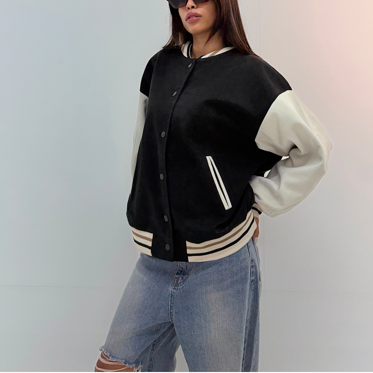 Vintage Black & White Unisex Varsity Jacket