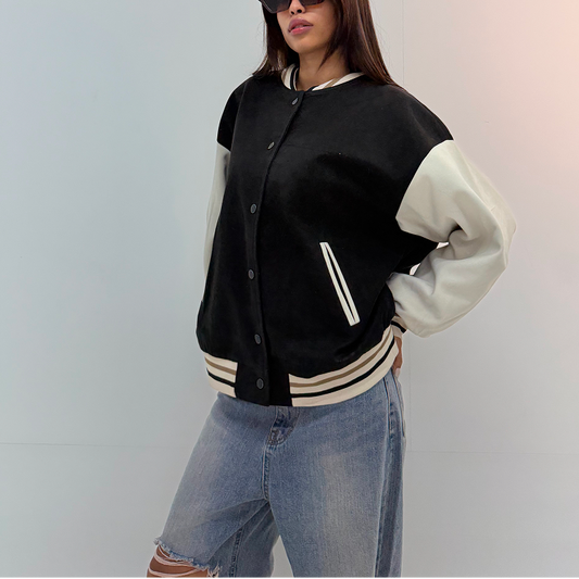 Vintage Black & White Unisex Varsity Jacket