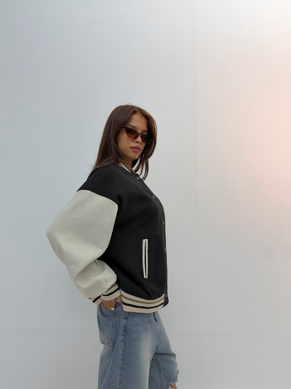 Vintage Black & White Unisex Varsity Jacket
