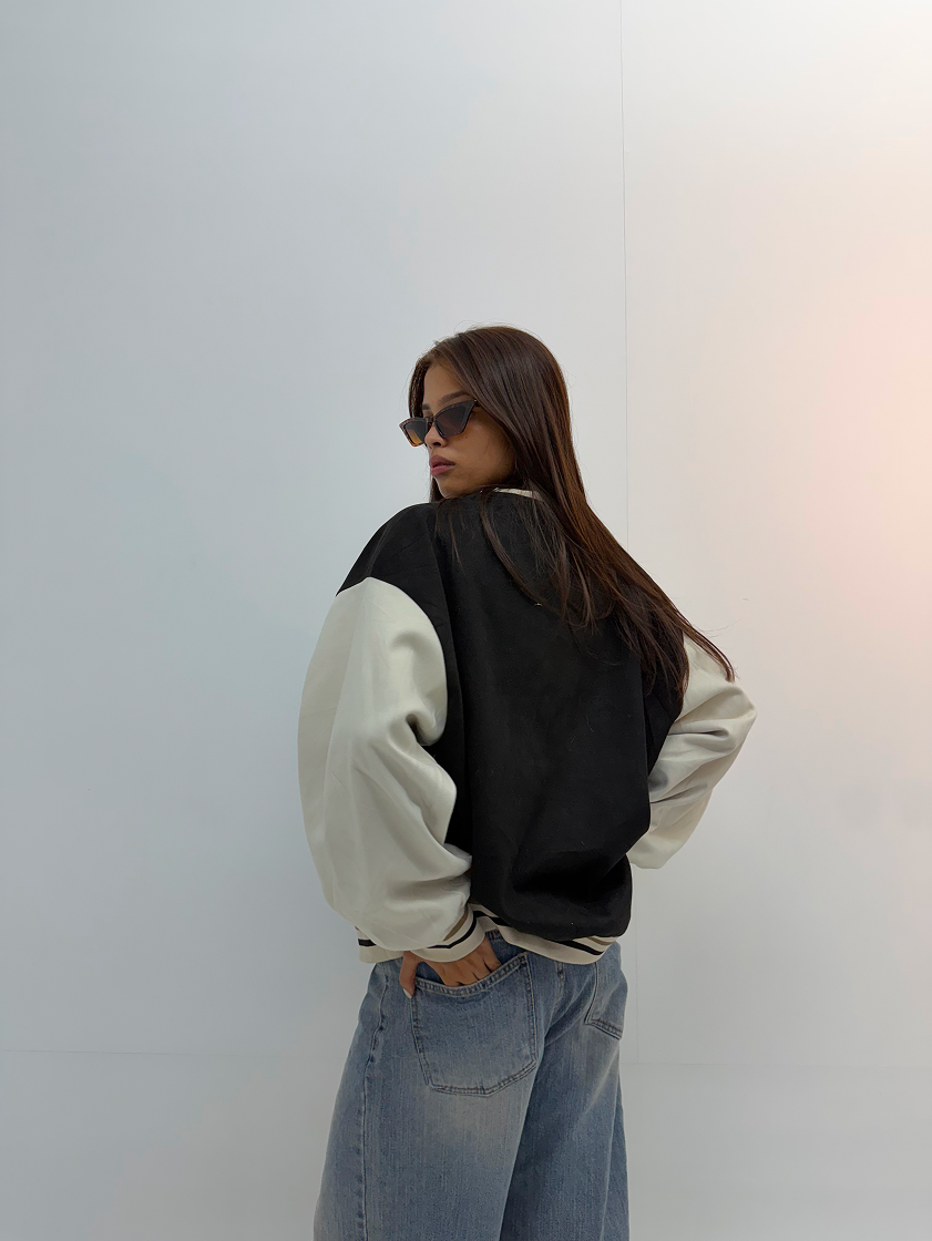 Vintage Black & White Unisex Varsity Jacket