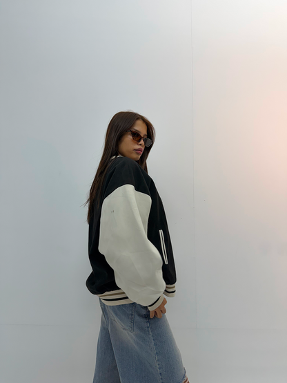 Vintage Black & White Unisex Varsity Jacket