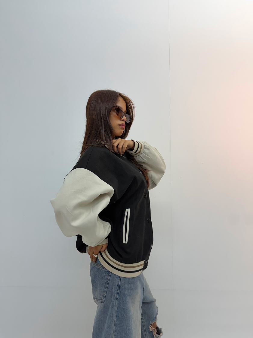 Vintage Black & White Unisex Varsity Jacket