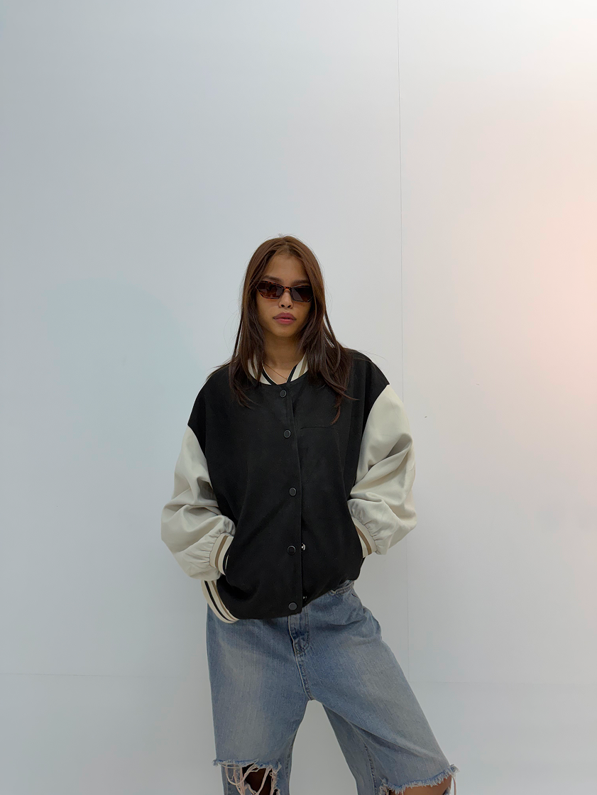 Vintage Black & White Unisex Varsity Jacket