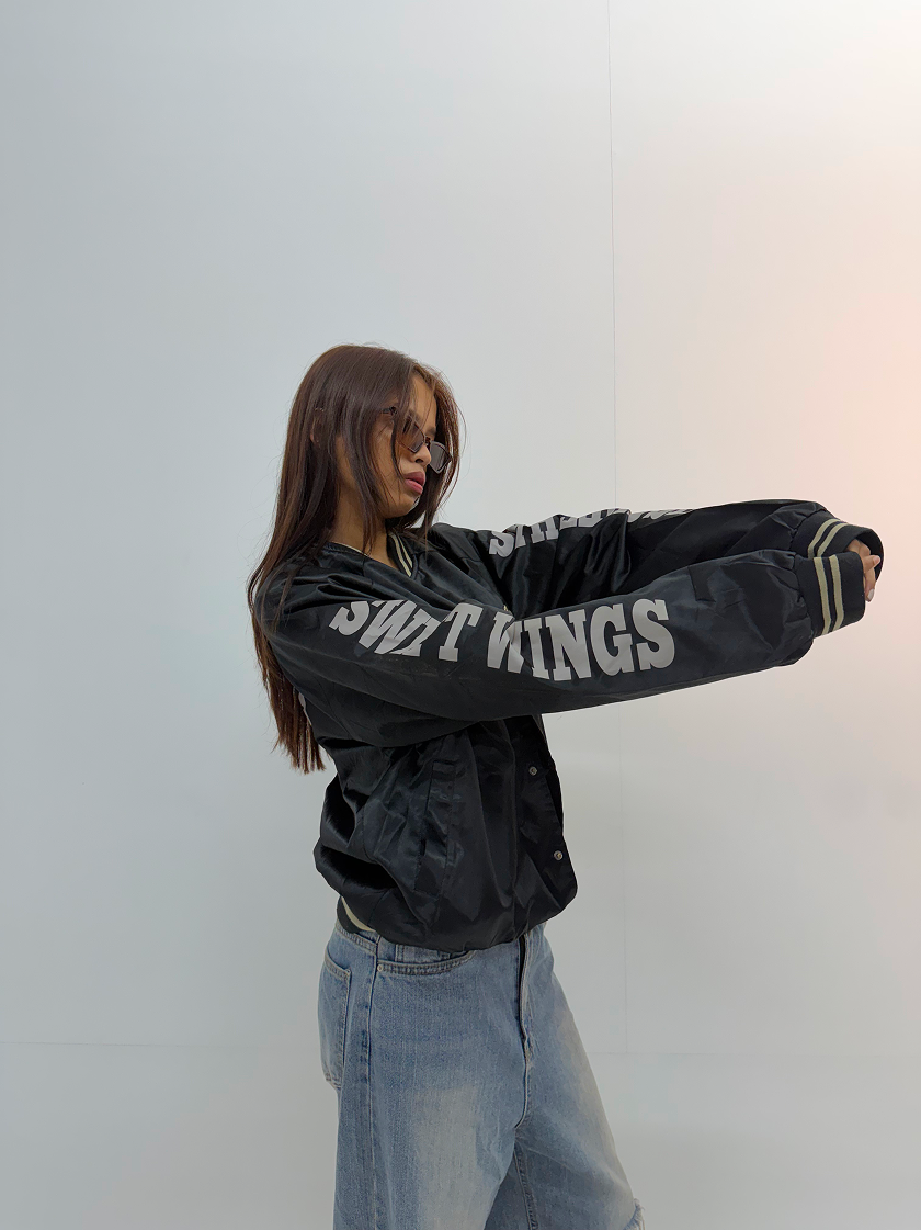 Vintage Black Graphic Unisex Windbreaker Jacket