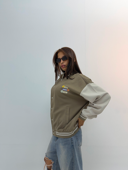 Vintage Khaki Graphic Unisex Varsity Jacket