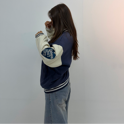 Vintage Navy Blue & Cream Varsity Jacket